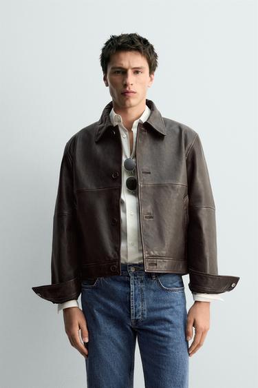 УКОРОЧЕННАЯ КОЖАНАЯ КУРТКА LIMITED EDITION — КОРИЧНЕВЫЙ от Zara