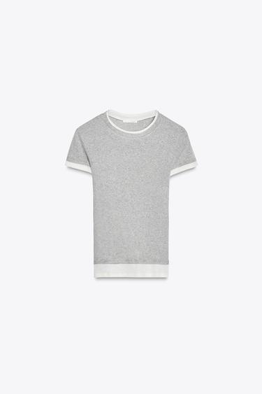ダブルレイヤードデザインＴシャツグレーマールZaraのダブルレイヤードデザインＴシャツ - グレーマール 