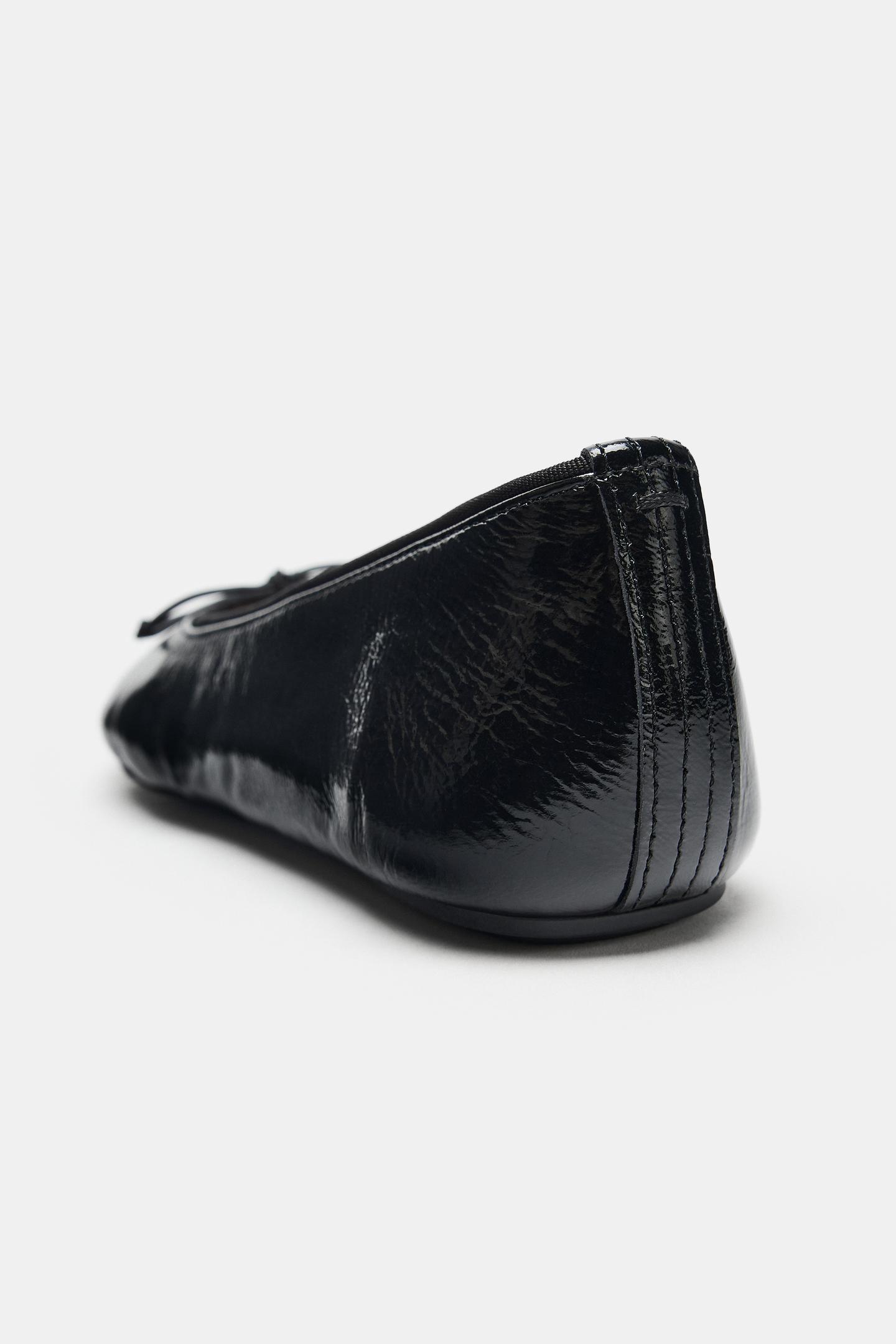 Балетки Zara Leather Bow Ballet Flats, цвет: Чёрный — фото 6