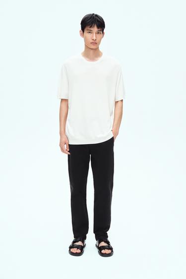 VISCOSE BLEND KNIT T-SHIRT - Oyster-white by Zara