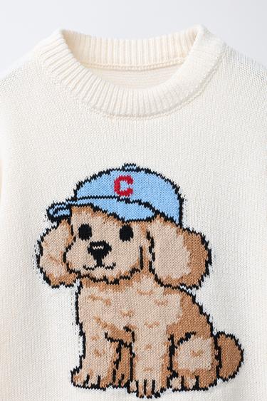 DOG PRINT KNIT JUMPER - Ecru by Zara