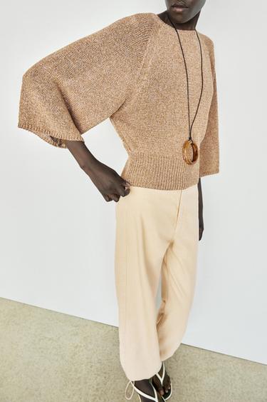 Pull en maille chinée avec du coton - Tabac de Zara