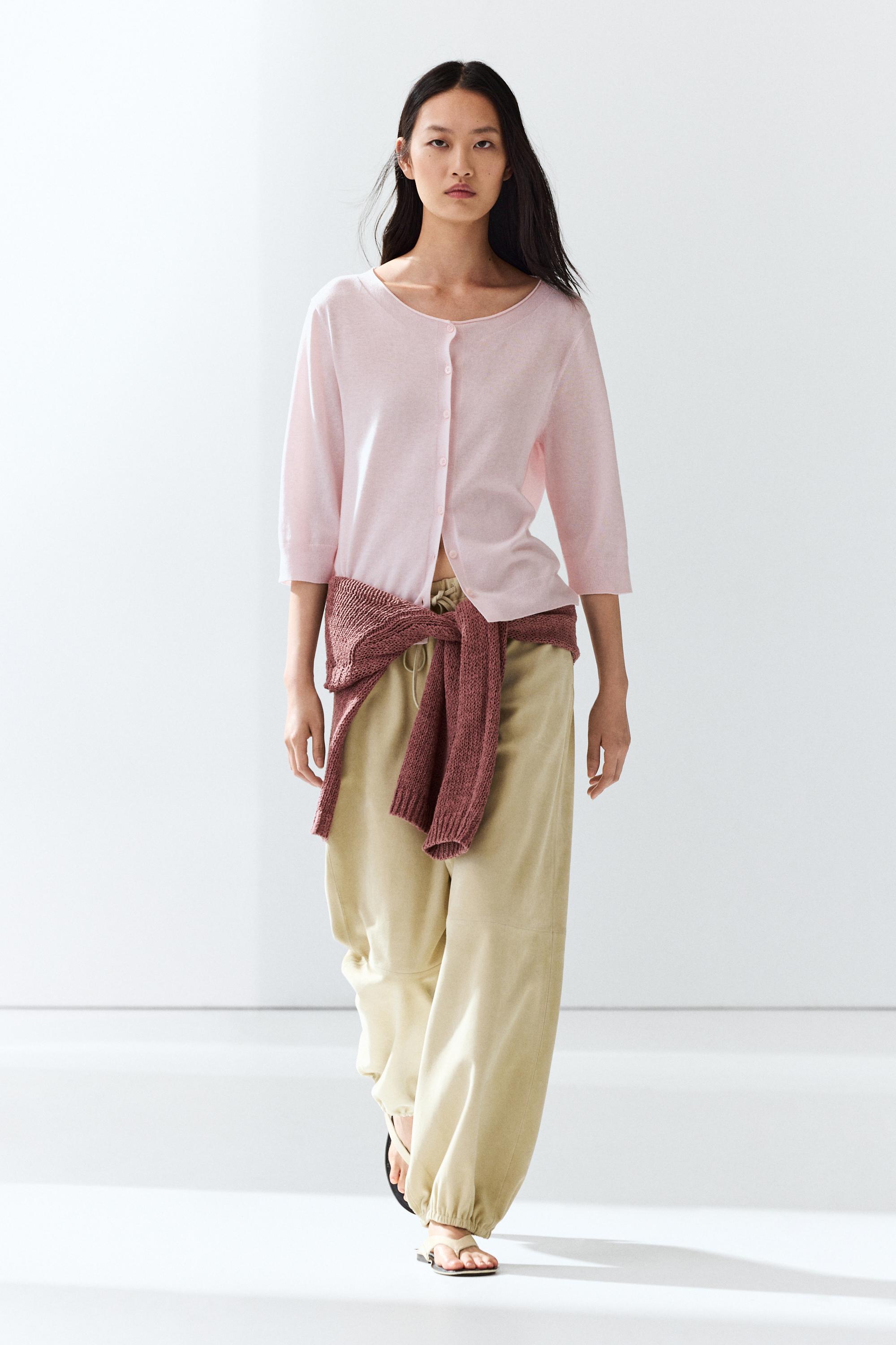 Cotton blend boat neck cardigan