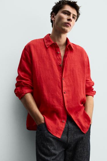 100% LINEN REGULAR FIT SHIRT - Red by Zara - Image 4