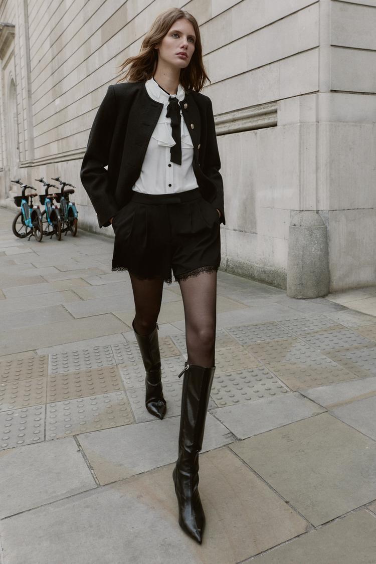 LACE BERMUDA SHORTS Black ZARA India