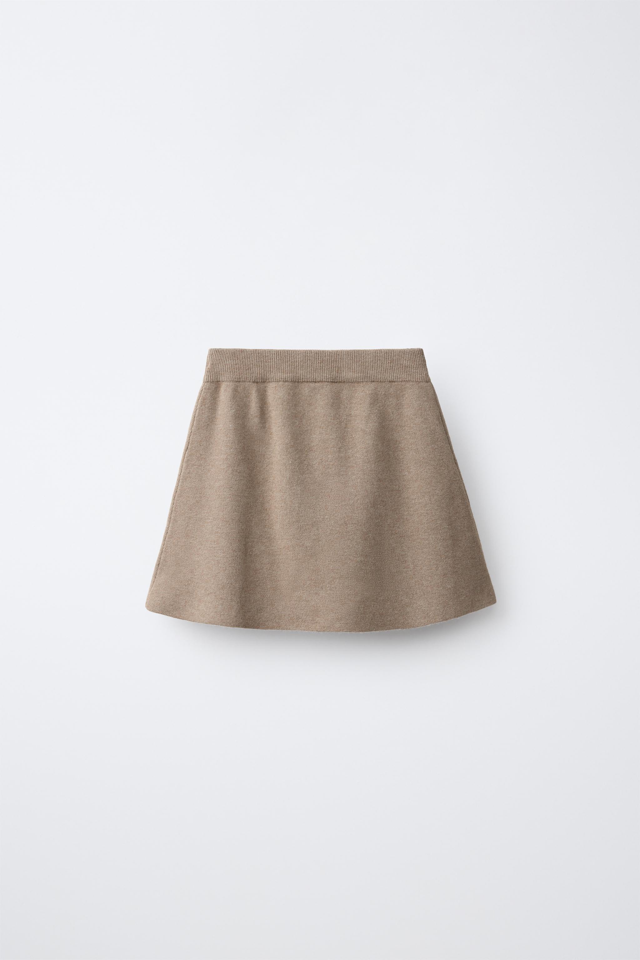 PLEATED KNIT SKIRT — taupe brown