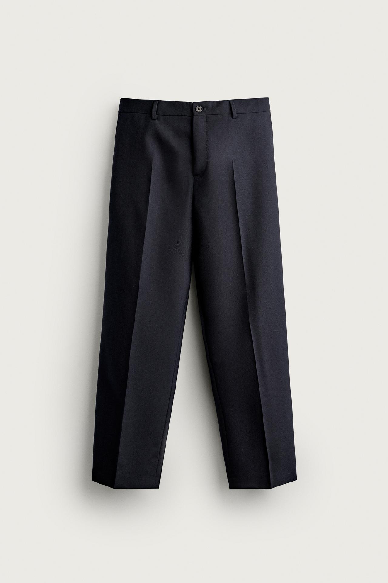 100% WOOL REGULAR FIT PANTS — Navy blue