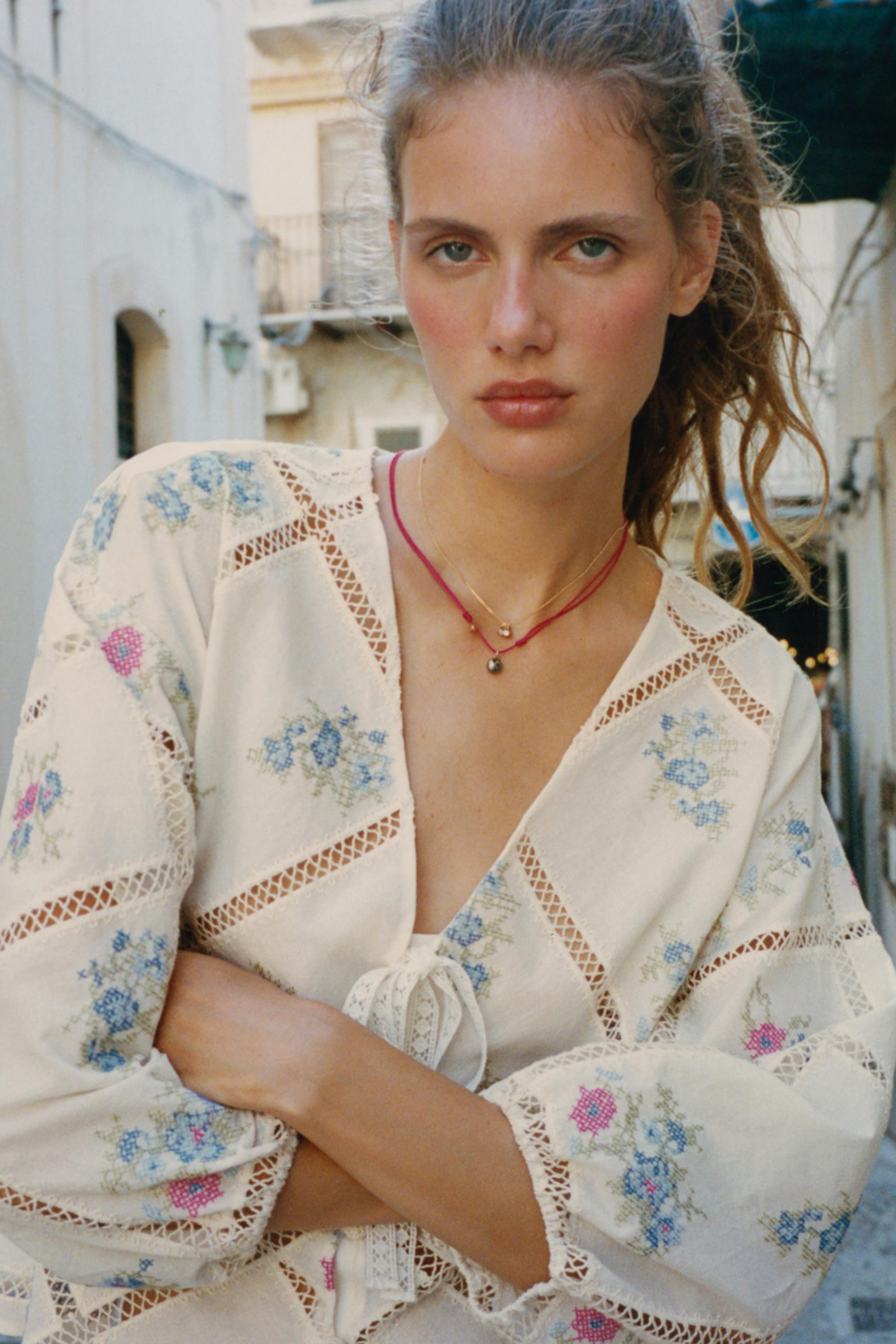 Женские блузки Zara LADDER STITCH EMBROIDERED BLOUSE — фото 5