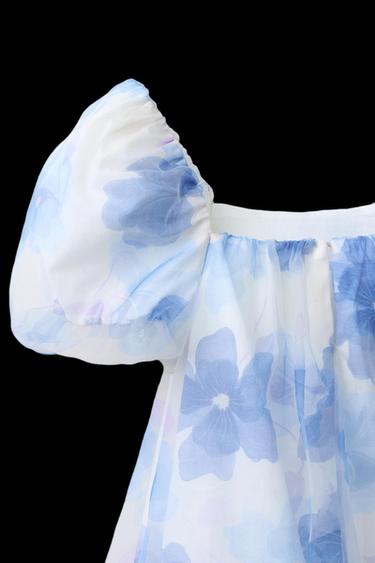 VESTIDO ORGANZA ESTAMPADO FLORES - Crudo / Azul de Zara