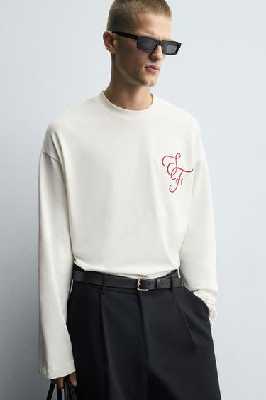 T-SHIRT COUPE CARRÉE BRODÉ - Blanc de Zara - Image 4