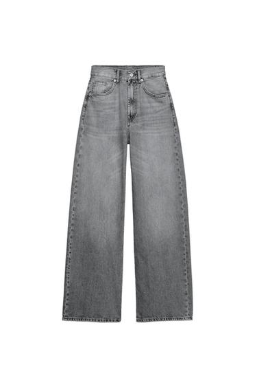 Zara FARMERKE TRF EXTRA WIDE LEG VISOKI STRUK – svetlosiva