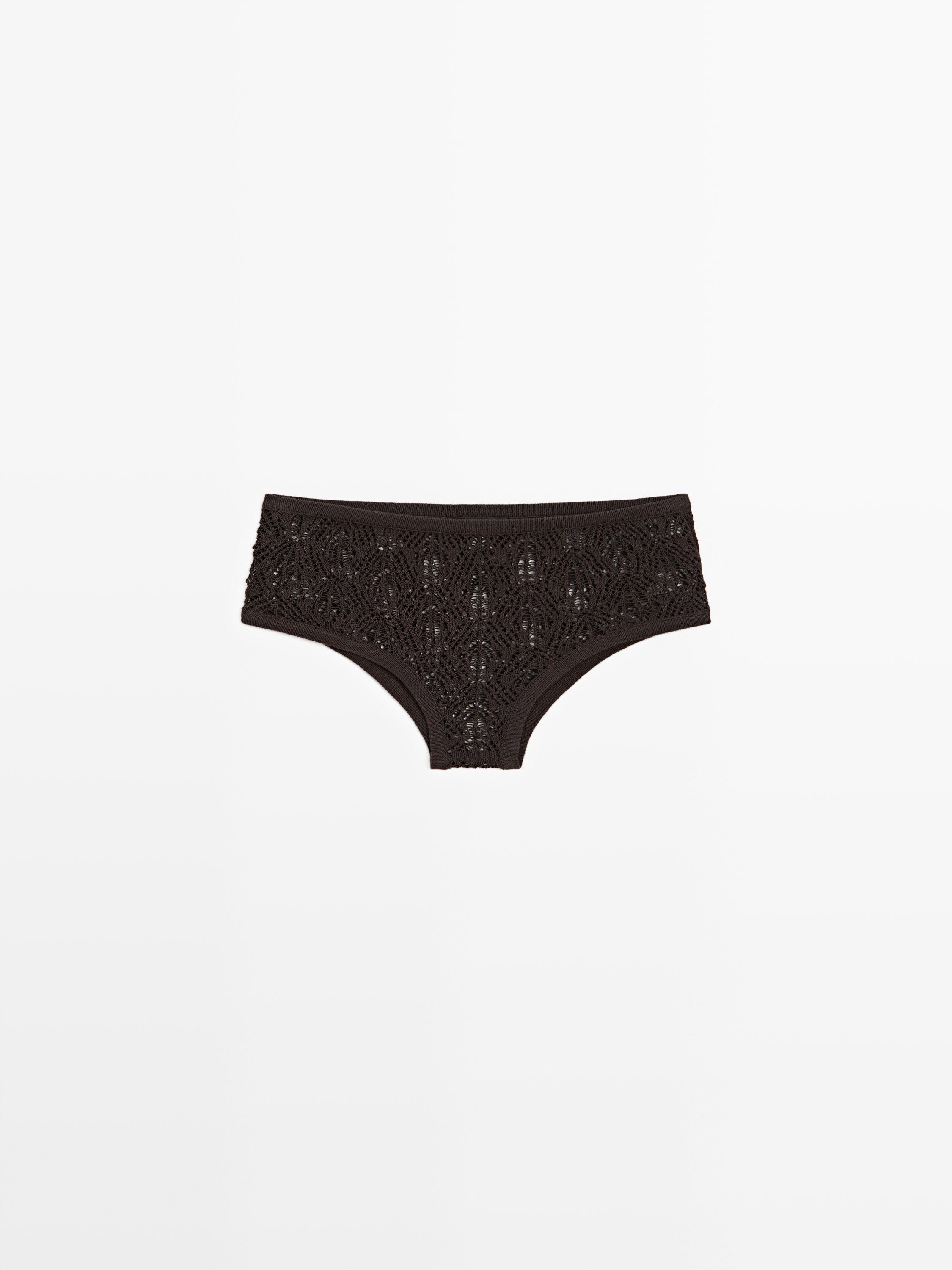 Cotton blend culottes with openwork detail — Brown