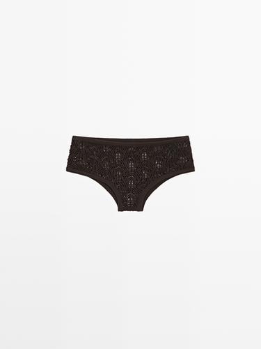 Zara Cotton blend culottes with openwork detail - Brown