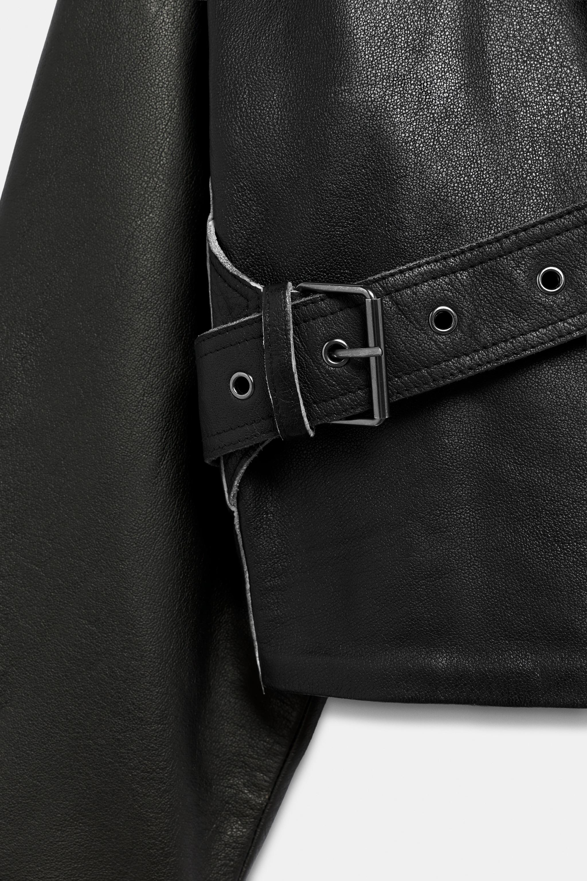ZW COLLECTION 100% レザーバックルジャケット - ブラック | ZARA