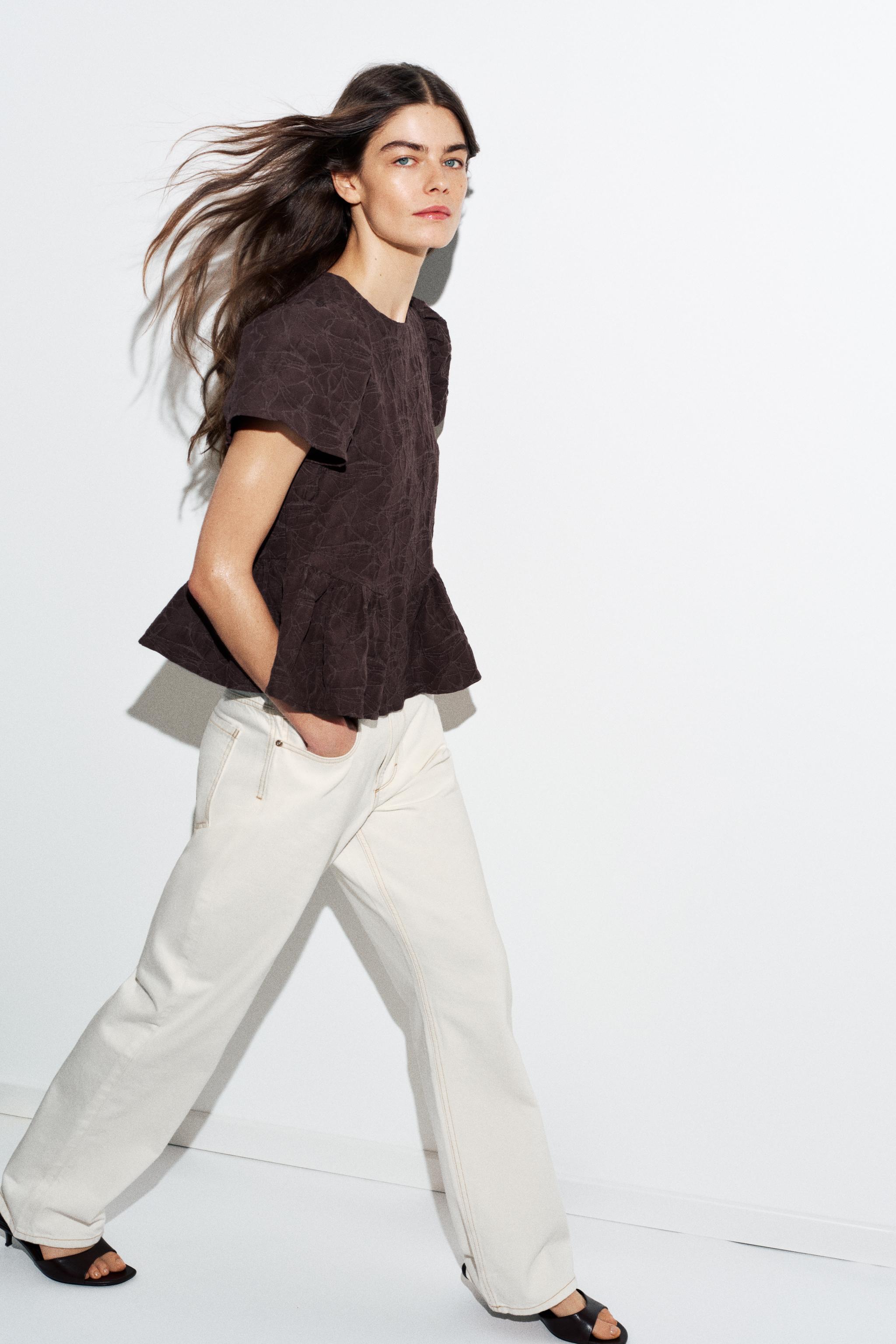 BALLOON PEPLUM TOP - Brown | ZARA United States