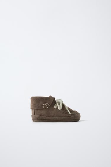 LEATHER LACE-UP ANKLE BOOTS - Anthracite grey by Zara