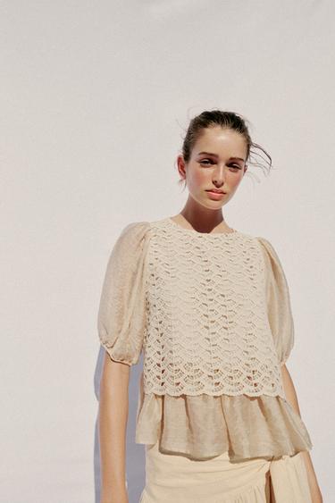 TOP BIMATIÈRE CROCHET - Écru de Zara - Image 1