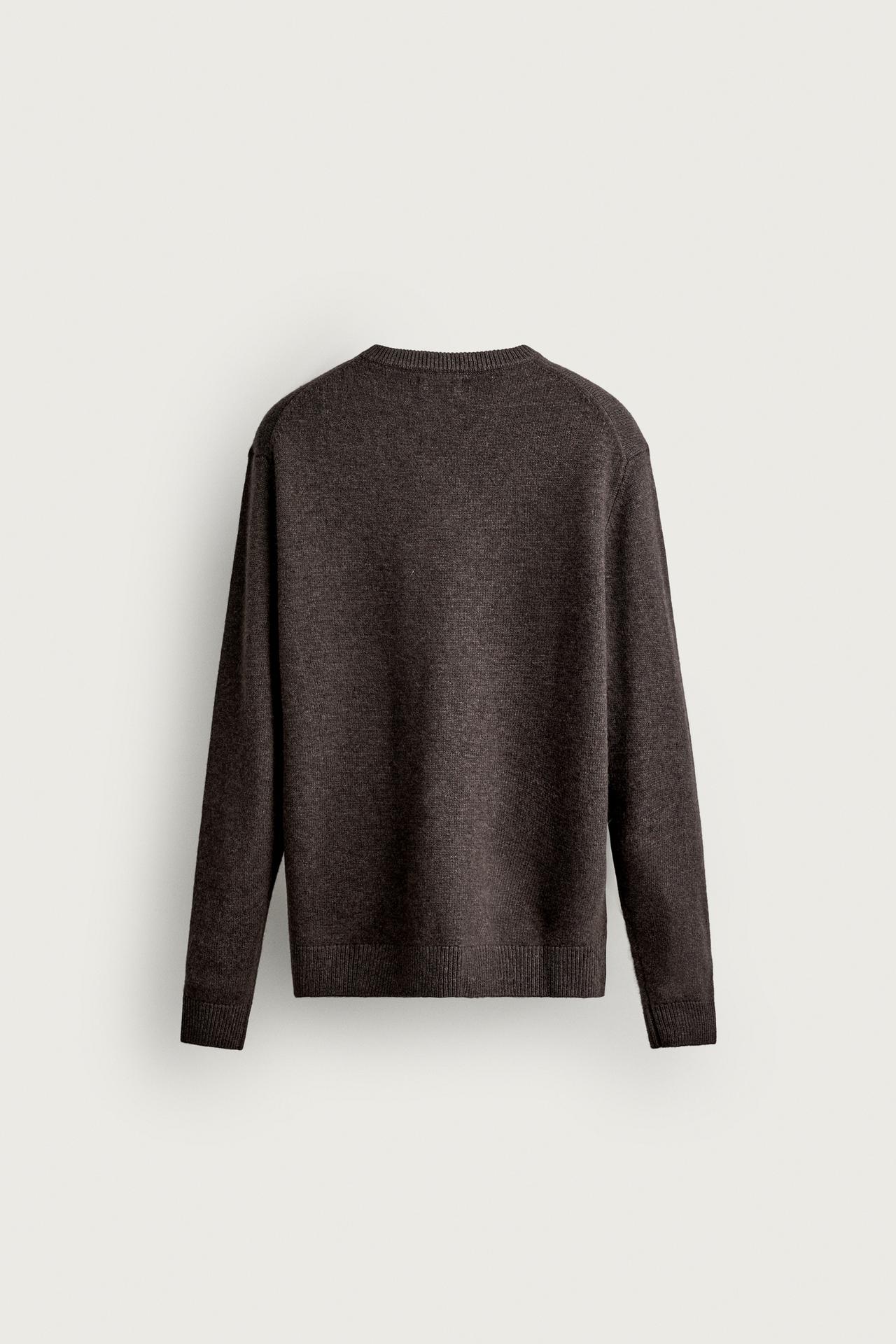 WOOL BLEND V-NECK SWEATER — Brown