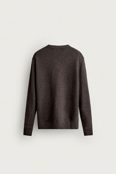 WOOL BLEND V-NECK SWEATER — Brown 2