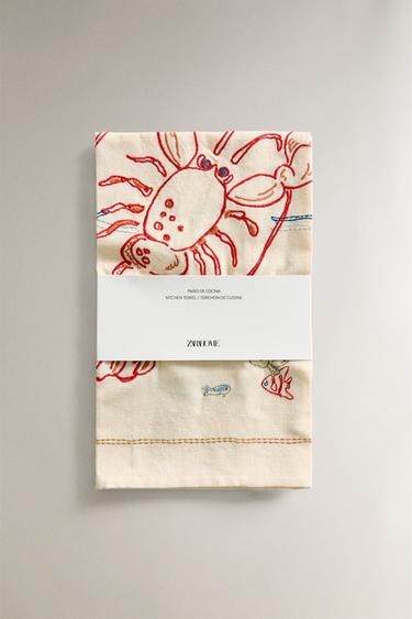EMBROIDERED HOLIDAY TEA TOWEL - Blue by Zara - Image 4