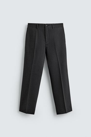 HERRINGBONE TEXTURED FLANNEL TROUSERS - Anthracite Grey by Zara