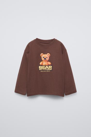 Zara PRINTED T-SHIRT - Dark brown