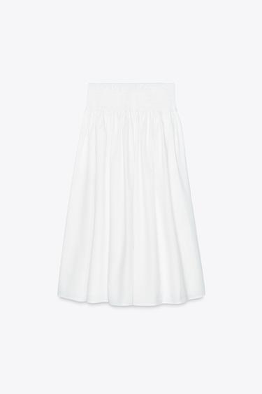 JUPE MI-LONGUE POPELINE - Blanc de Zara - Image 4