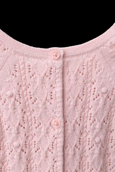 Zara OPENWORK KNIT SHORT JUMPSUIT - Light pink