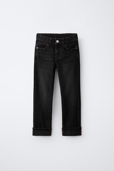 SOFT TOUCH STRAIGHT FIT JEANS WITH TURN-UP HEM - Black by Zara