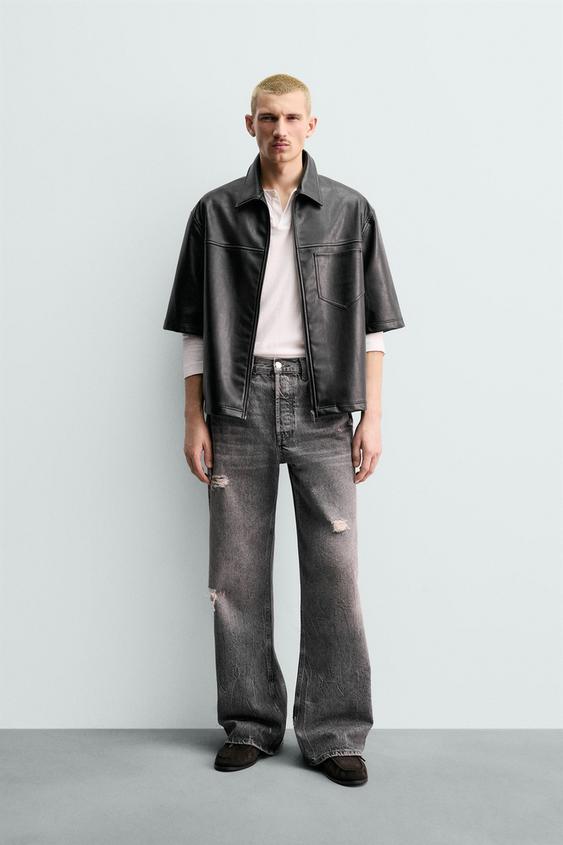 SOBRECAMISA RELAXED FIT EFECTO PIEL - Negro de Zara - Imagen 0