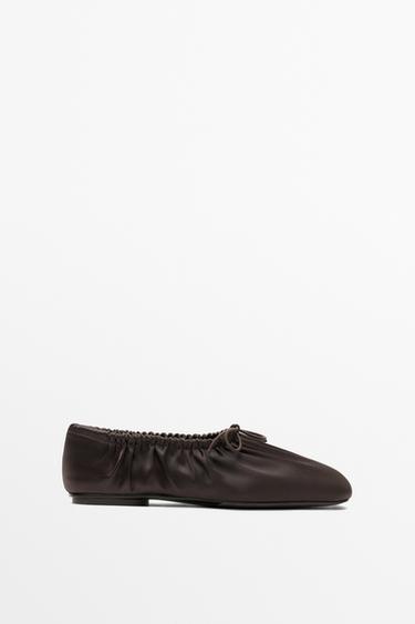Zara Ruched bow ballet flats - Brown - Image 0
