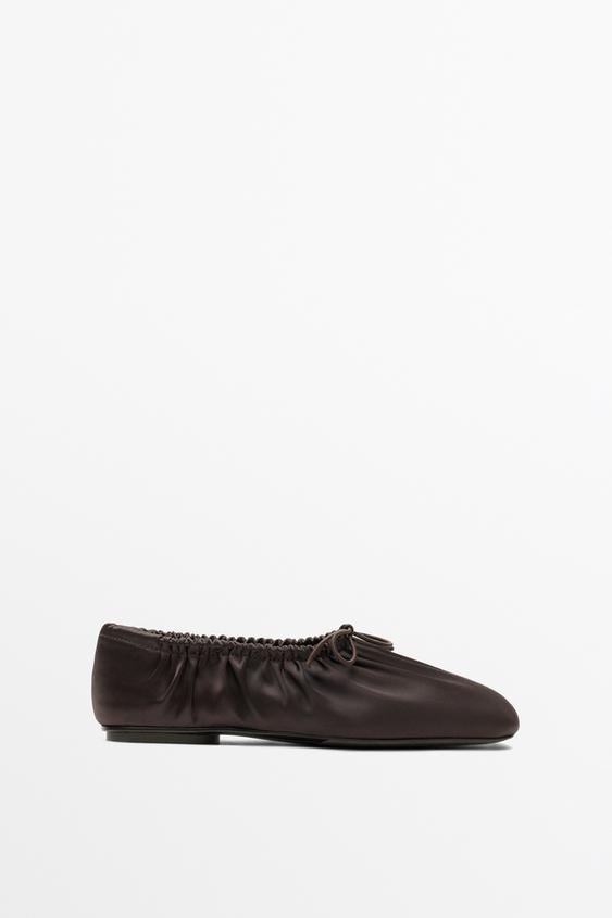 Zara Shirred bow ballerina - Brown - Image 0