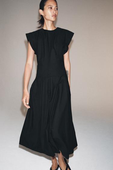 ZW COLLECTION POPLIN PLEATED DRESS - Black by Zara