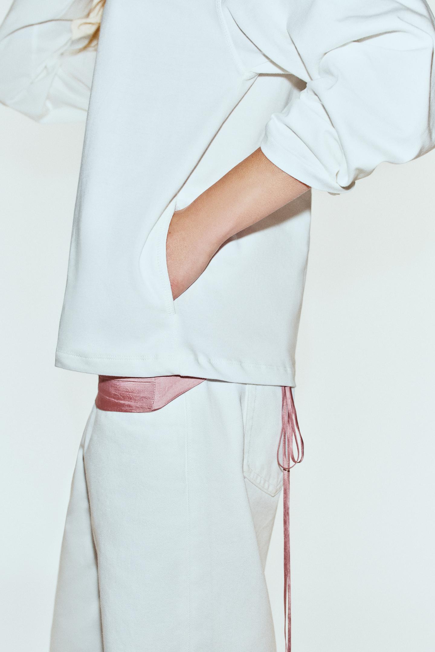 Футболка Zara Embroidered Detail, цвет: Устричный белый — фото 3