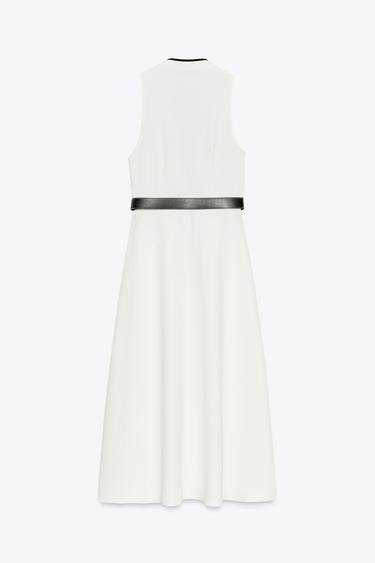CONTRAST TRIM MIDI DRESS WITH BELT - Oyster-white by Zara - Image 7