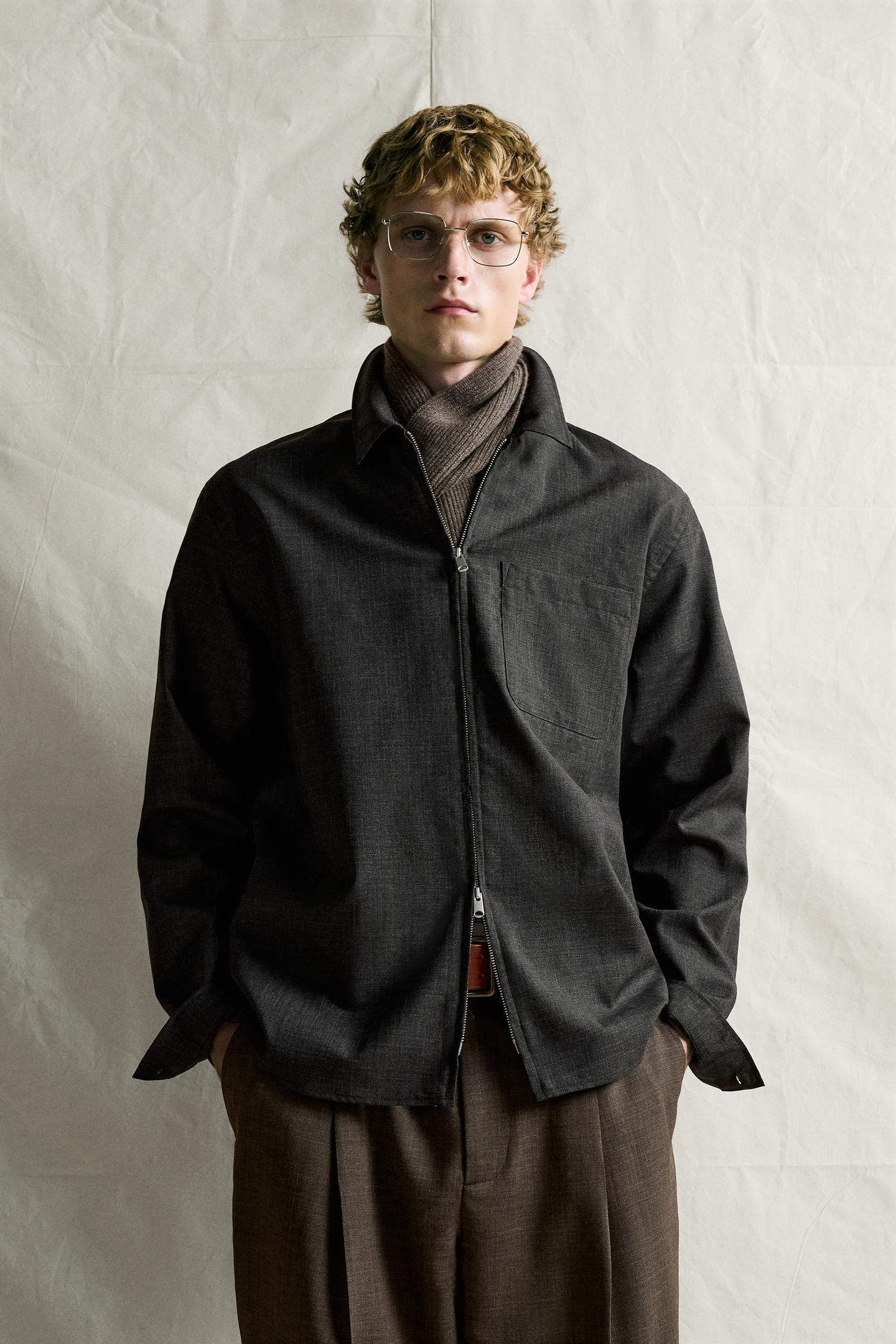 Мужская рубашка Zara Manteco® 100% Wool Zipper, цвет: Антрацитовый серый — фото 2