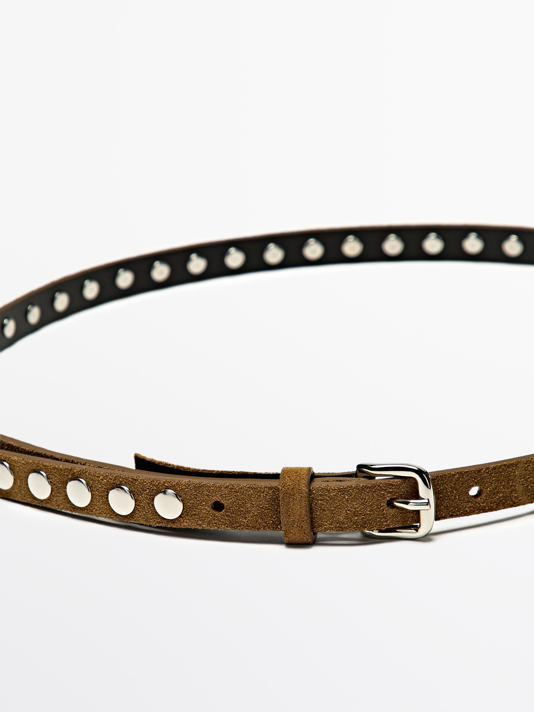 Ceinture fine en cuir clouté