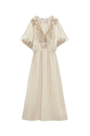 LINEN BLEND DRESS WITH EMBROIDERY - LIMITED EDITION