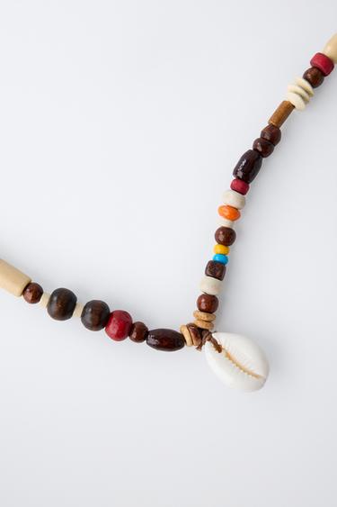 BEADED SHELL NECKLACE - Brown by Zara