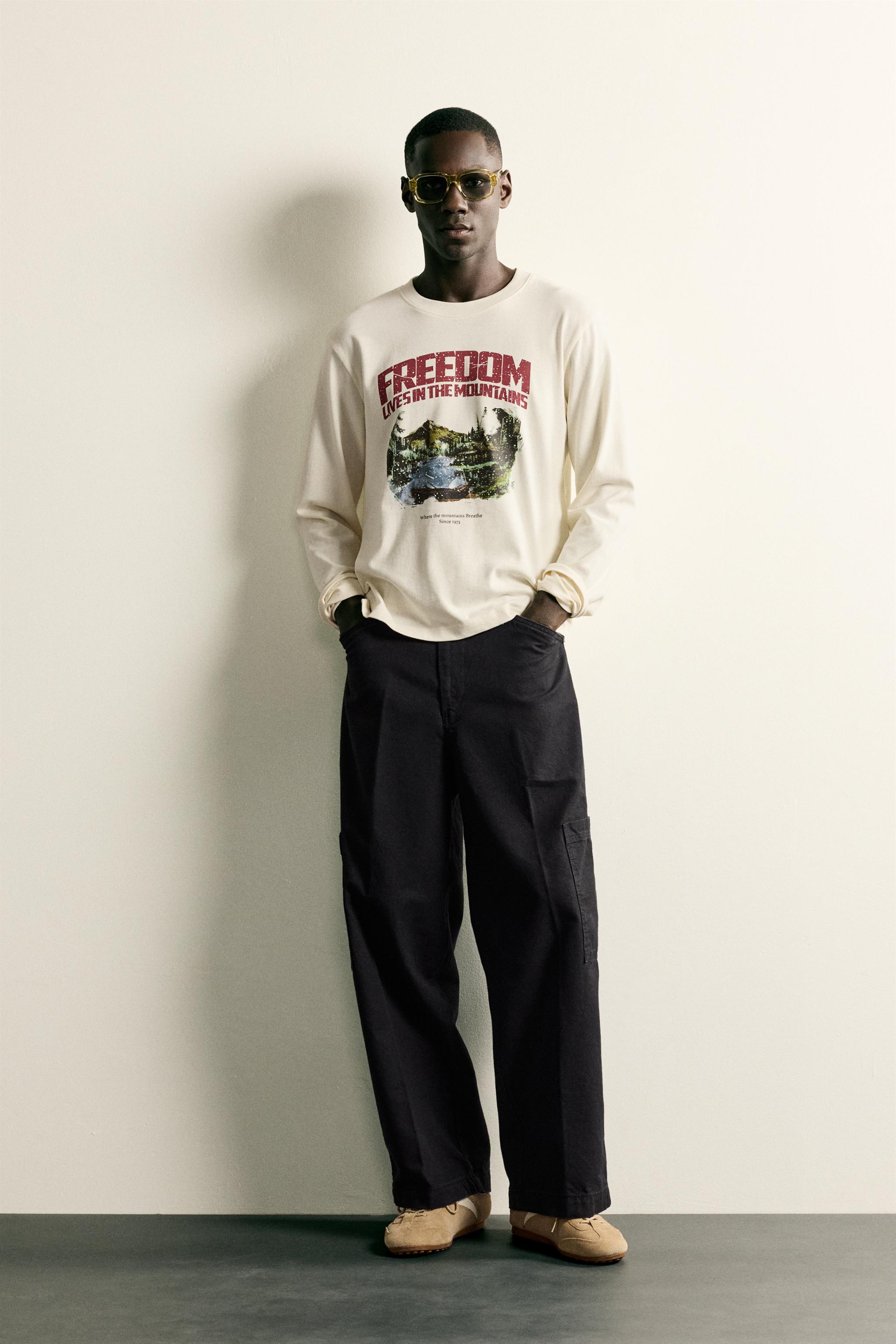 RELAXED FIT PRINTED T-SHIRT - Oyster-white | ZARA South Africa