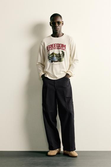 RELAXED FIT PRINTED T-SHIRT - Oyster-white by Zara - Image 0