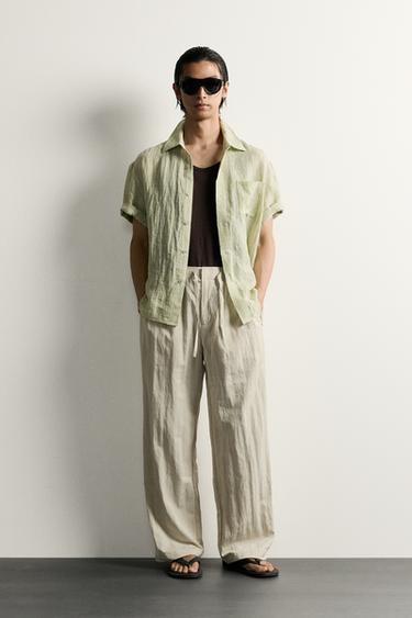Zara 休閒版皺褶效果機能長褲 - 米色