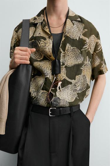 STRAWBERRY PRINT 100% RAMIE SHIRT - Khaki by Zara - Image 6
