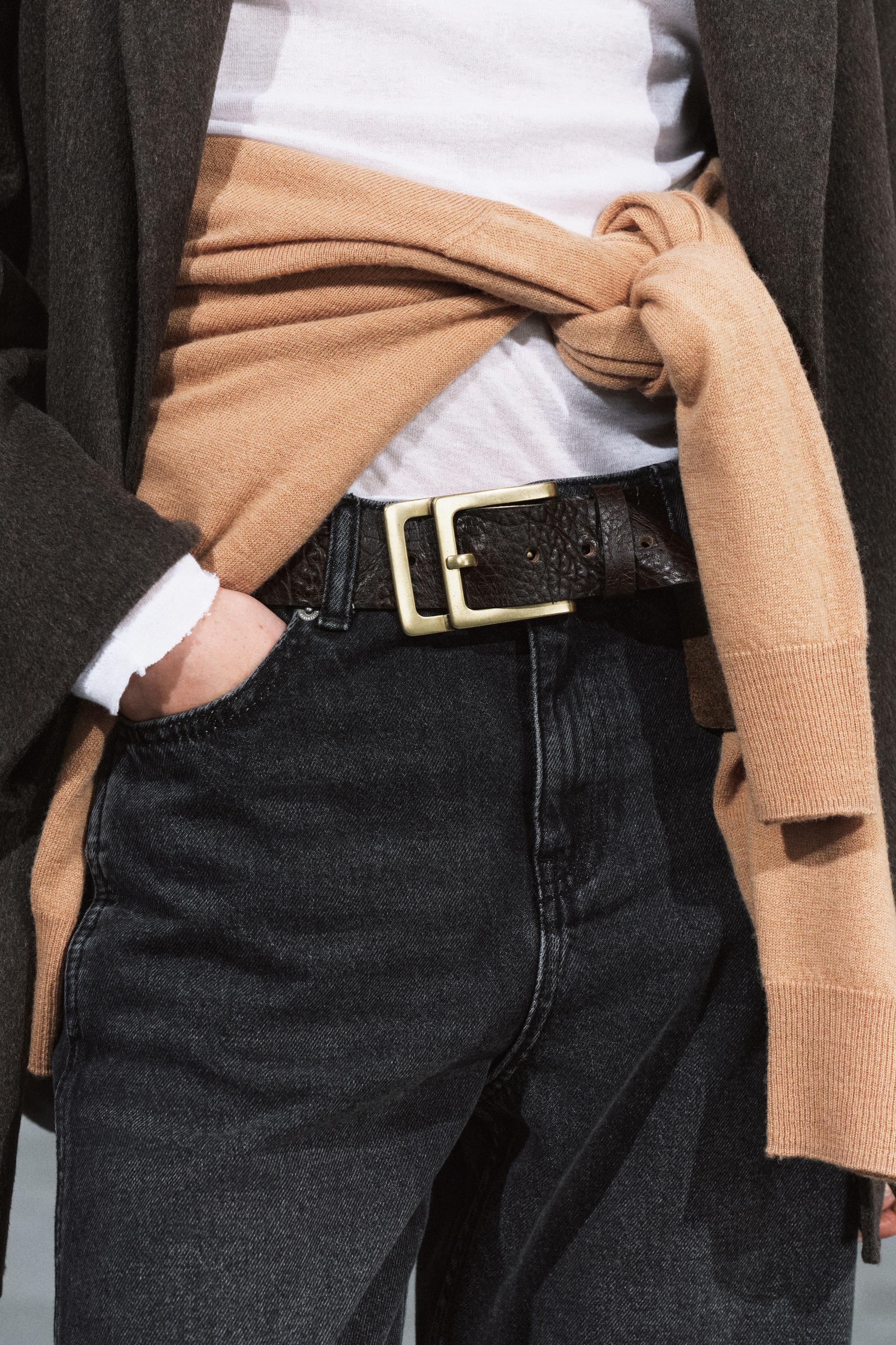 100% LEATHER DOUBLE BUCKLE BELT