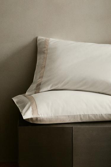 SATEEN PILLOWCASE WITH BORDER (300 THREAD COUNT) - Light grey by Zara - Image 5