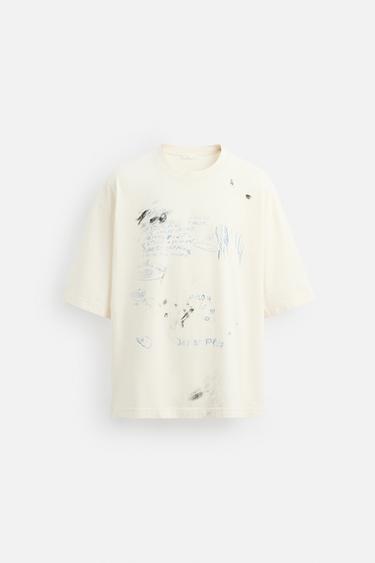 CONTRAST PRINTED T-SHIRT - Ecru by Zara