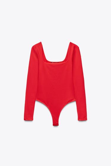 POLYAMIDE BODYSUIT WITH SQUARE NECKLINE - Bright red by Zara