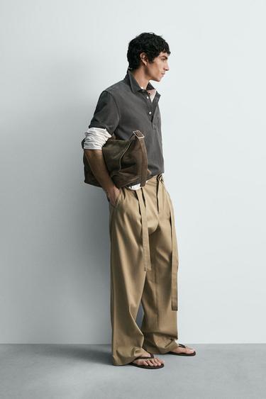 PANTALON FLUIDE PLIS CEINTURE - Vert moyen de Zara - Image 3