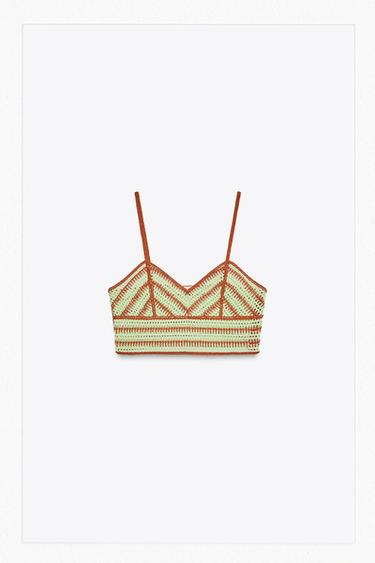 TOP CROP بكروشيه - أخضر فاتح by Zara