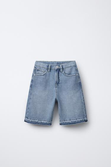 EMBROIDERED FRAYED DENIM BERMUDA SHORTS - Mid-blue by Zara